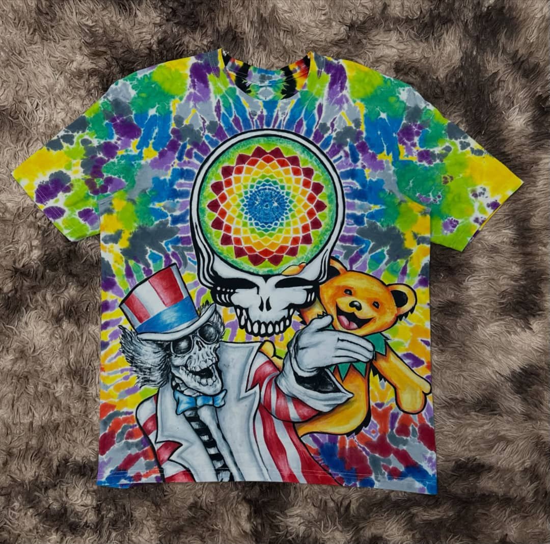 Psychedelic Skull and Bear Tie-Dye T-Shirt
